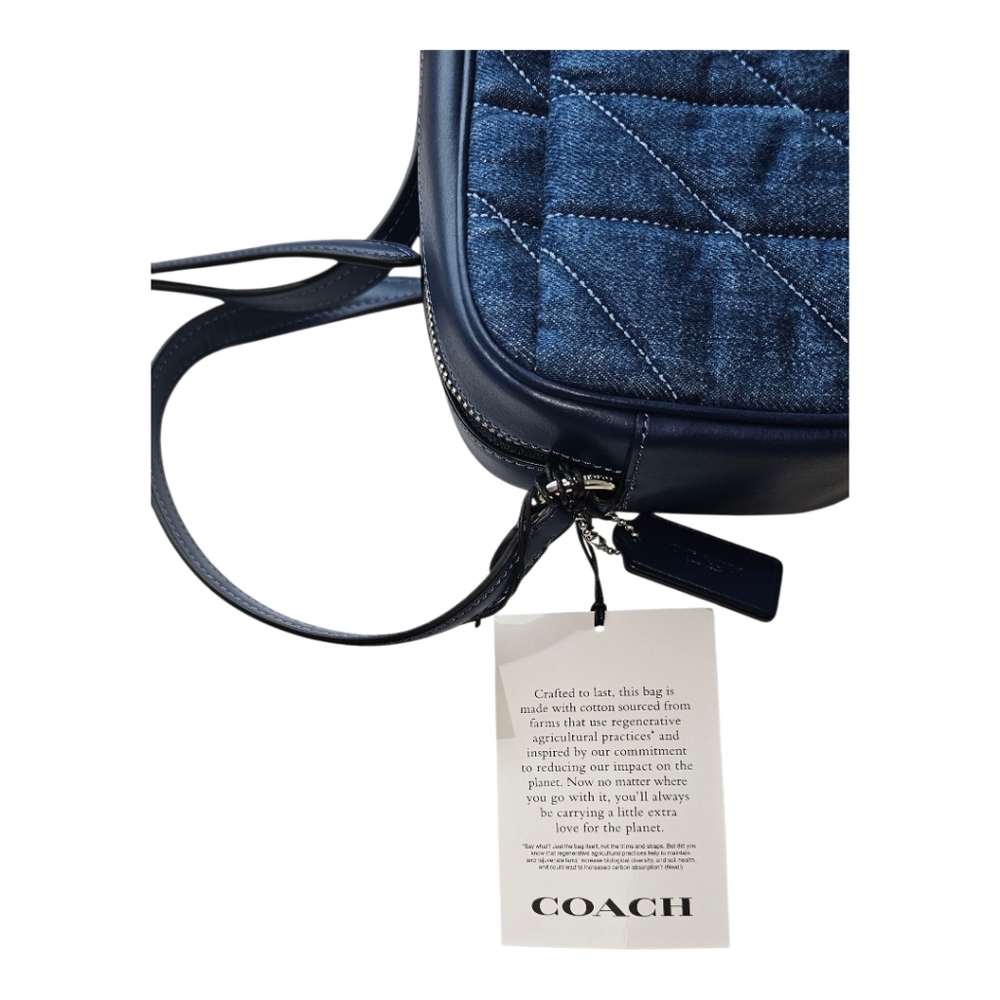 COACH Mini Jamie Navy Quilted Denim Crossbody Camera Bag - Picture 7 of 14